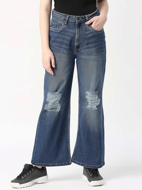 Buy MID-WAIST ANKLE LENGTH BLUE STRAIGHT JEANS for Women Online in India