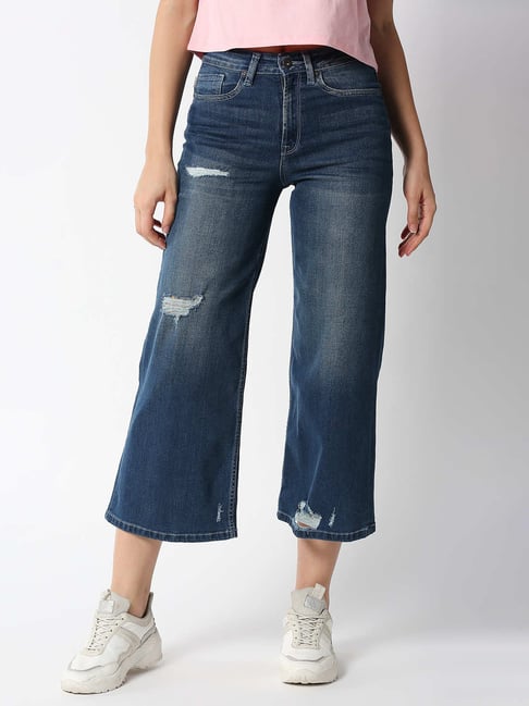 Pepe Jeans Light Blue Distressed Flared Fit High Rise Jeans