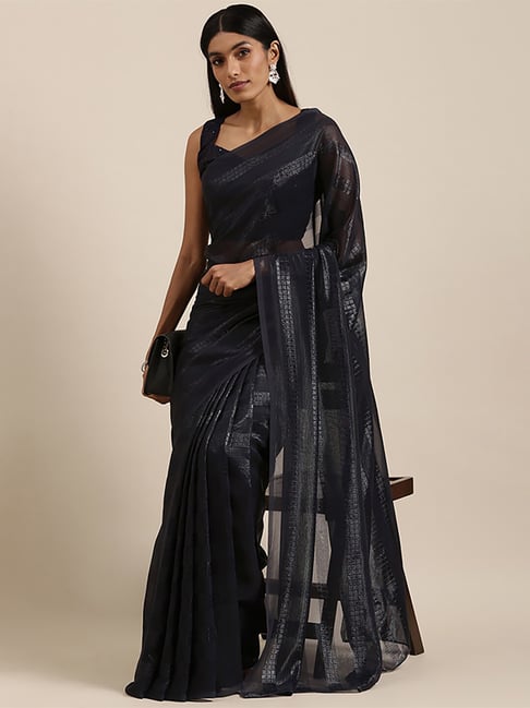 Saree Mall Black Embellished Saree With Unstitched Blouse Price in India