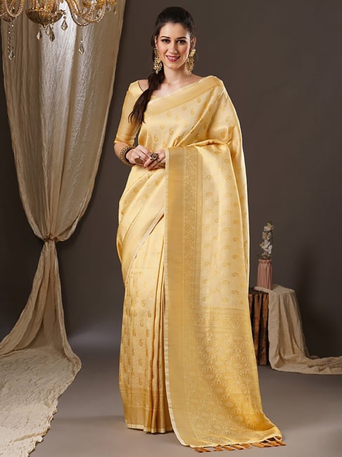 Saree Mall Golden Woven Saree With Unstitched Blouse Price in India