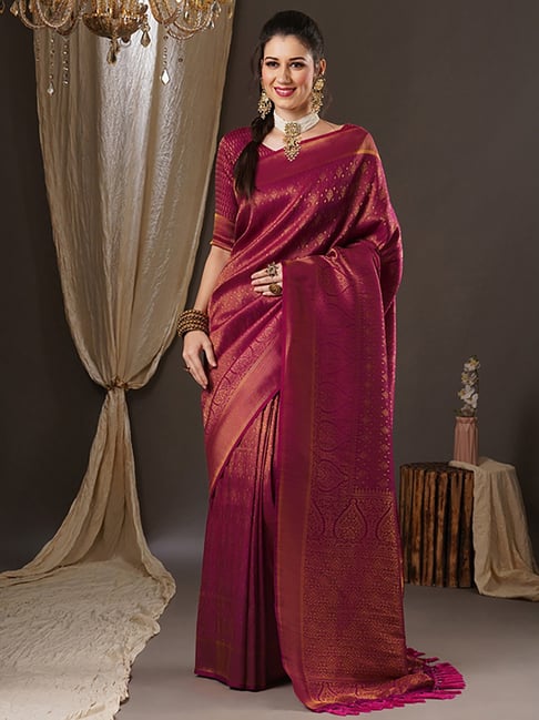 Saree Mall Pink Woven Saree With Unstitched Blouse Price in India