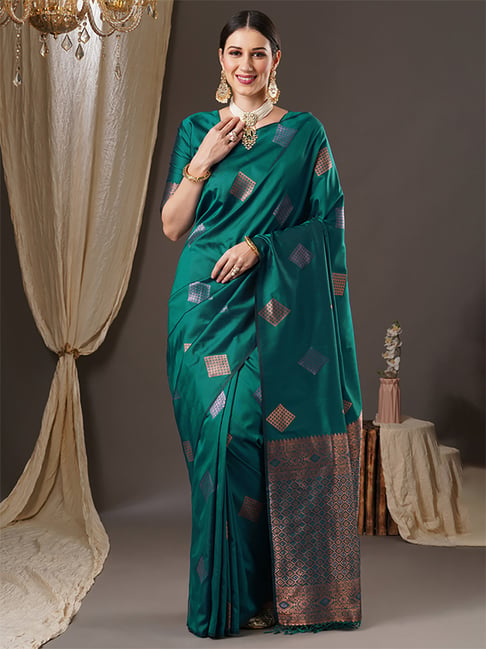 Saree Mall Green Silk Woven Saree With Unstitched Blouse Price in India