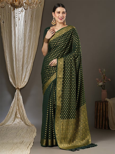 Saree Mall Green Woven Saree With Unstitched Blouse Price in India