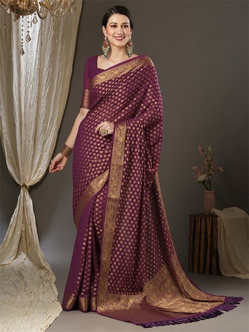 Saree Mall Purple Woven Saree With Unstitched Blouse Price in India