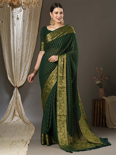 Saree Mall Green Woven Saree With Unstitched Blouse Price in India