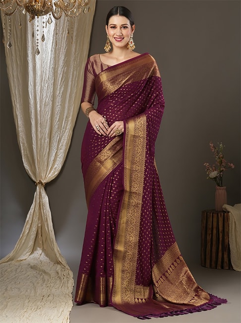 Saree Mall Purple Woven Saree With Unstitched Blouse Price in India