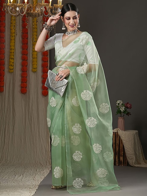 Saree Mall Green Embroidered Saree With Unstitched Blouse Price in India