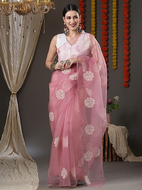 Saree Mall Pink Embroidered Saree With Unstitched Blouse Price in India