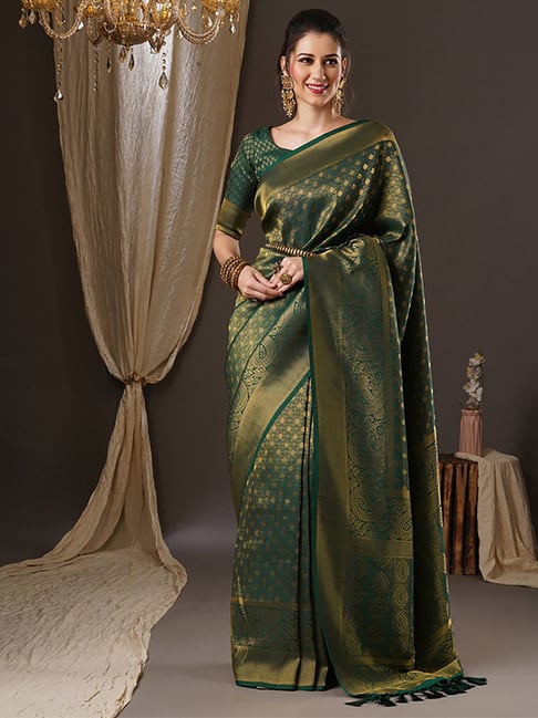 Saree Mall Green Woven Saree With Unstitched Blouse Price in India