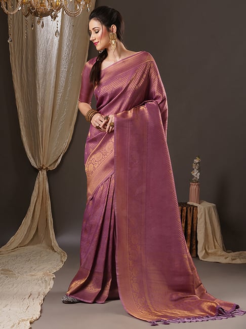 Saree Mall Purple Woven Saree With Unstitched Blouse Price in India