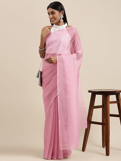 Saree Mall Pink Saree With Unstitched Blouse Price in India