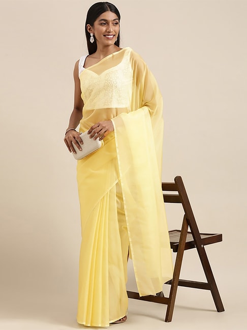 Saree Mall Yellow Saree With Unstitched Blouse Price in India