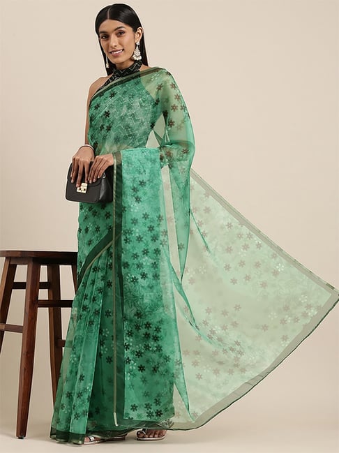 Saree Mall Green Printed Saree With Unstitched Blouse Price in India