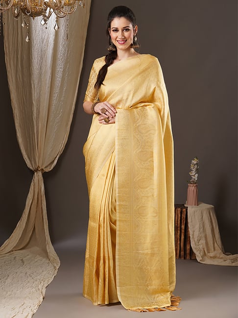 Saree Mall Golden Woven Saree With Unstitched Blouse Price in India