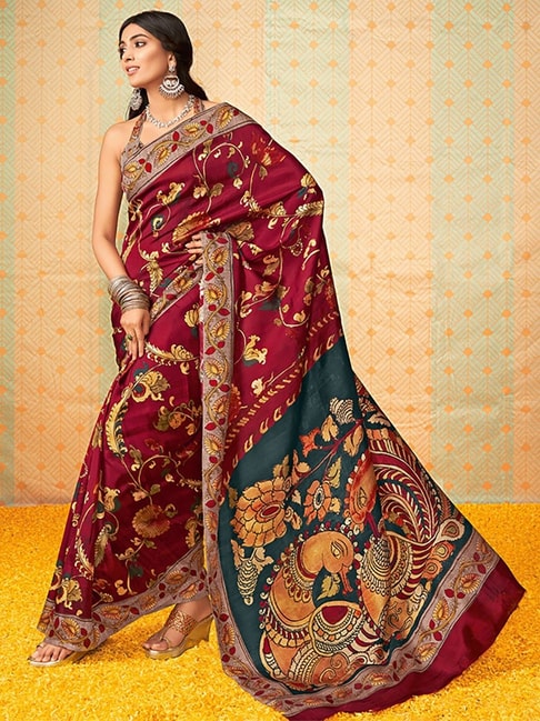 Saree Mall Pink Silk Printed Saree With Unstitched Blouse Price in India