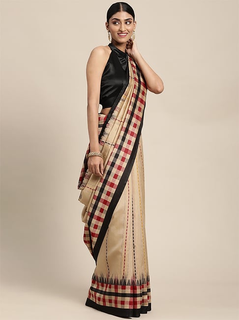 Saree Mall Beige Printed Saree With Unstitched Blouse Price in India