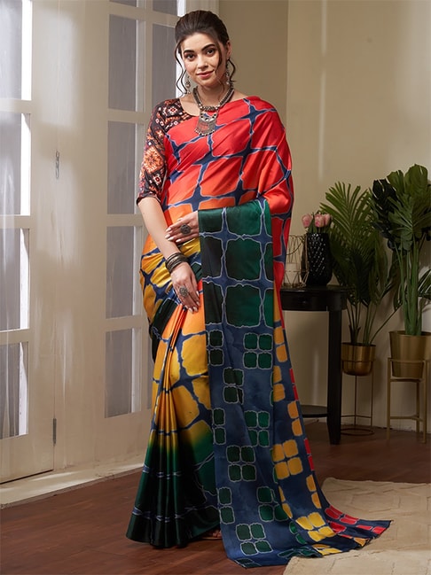 Saree Mall Multicolored Printed Saree With Unstitched Blouse Price in India