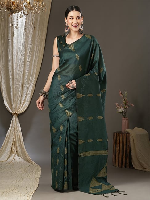 Saree Mall Green Silk Woven Saree With Unstitched Blouse Price in India