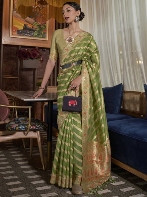 Saree Mall Green Woven Saree With Unstitched Blouse Price in India