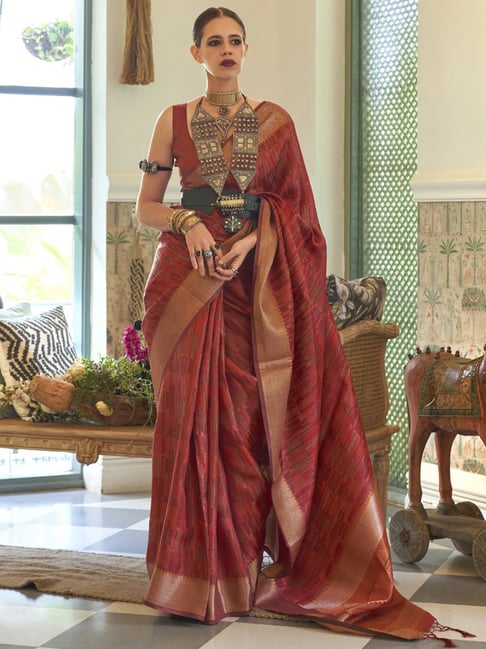 Saree Mall Maroon Woven Saree With Unstitched Blouse Price in India