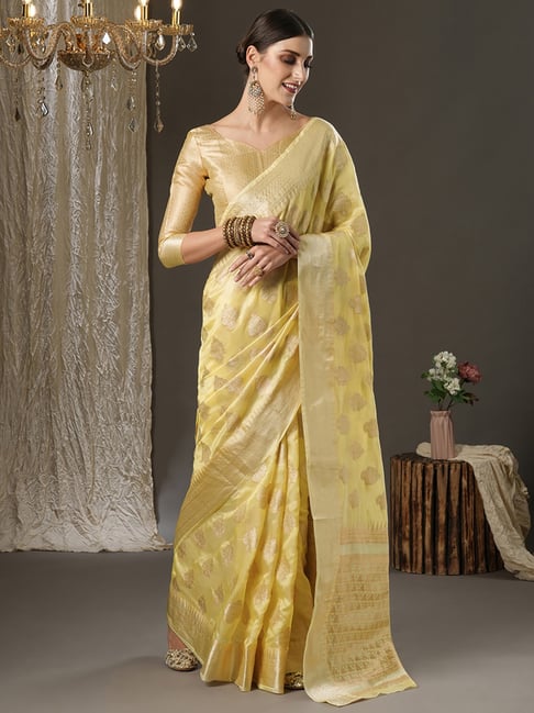 Saree Mall Yellow Woven Saree With Unstitched Blouse Price in India