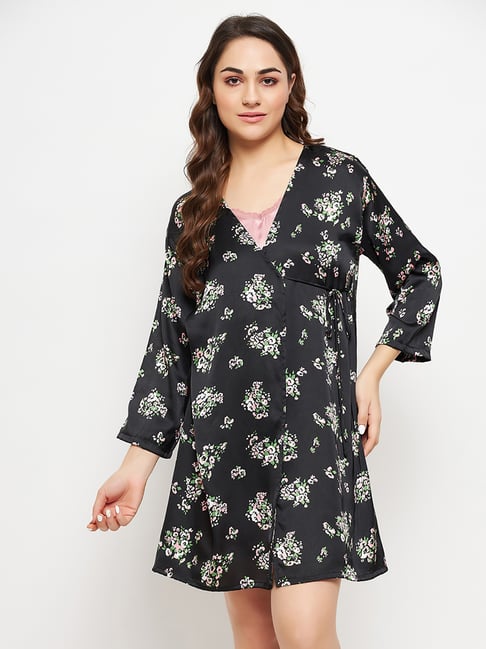 Buy Clovia Black Pink Printed Nighty With Robe for Women s