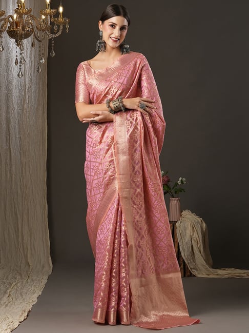 Saree Mall Pink Woven Saree With Unstitched Blouse Price in India