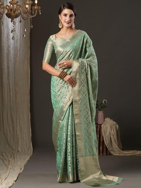 Saree Mall Green Woven Saree With Unstitched Blouse Price in India