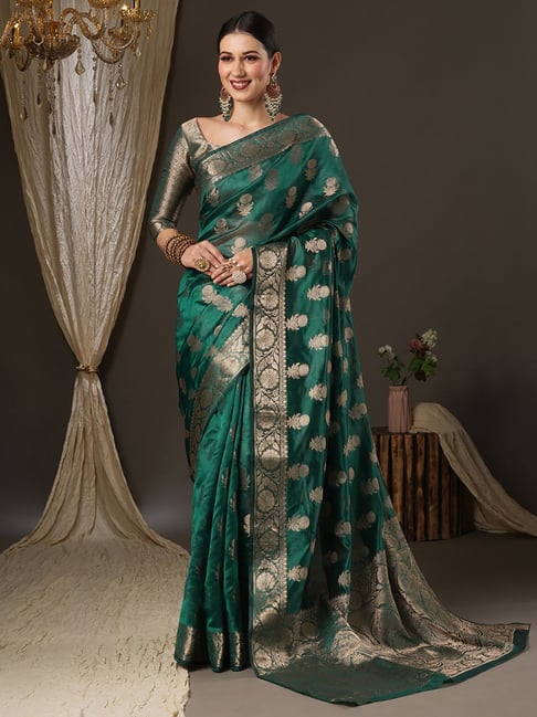 Saree Mall Green Woven Saree With Unstitched Blouse Price in India