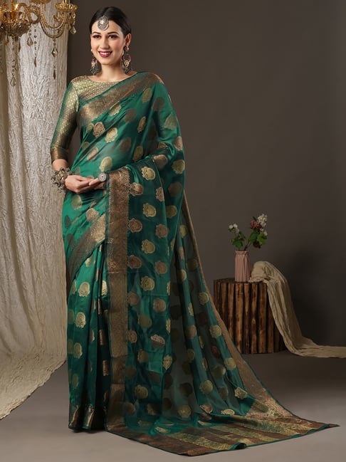 Saree Mall Green Woven Saree With Unstitched Blouse Price in India