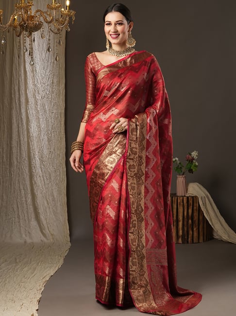 Saree Mall Pink Silk Woven Saree With Unstitched Blouse Price in India