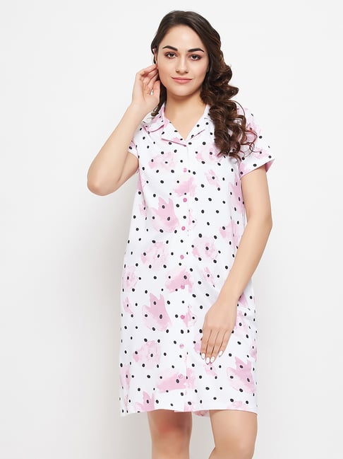 Clovia White Polka Dot Night Dress