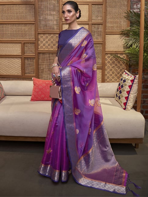 Saree Mall Purple Woven Saree With Unstitched Blouse Price in India