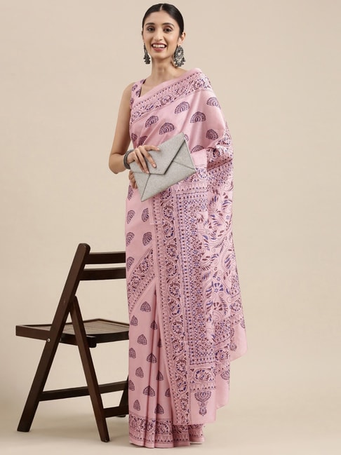 Saree Mall Purple Silk Printed Saree With Unstitched Blouse Price in India