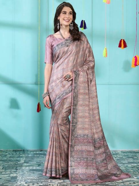 Saree Mall Green & Pink Printed Saree With Unstitched Blouse Price in India