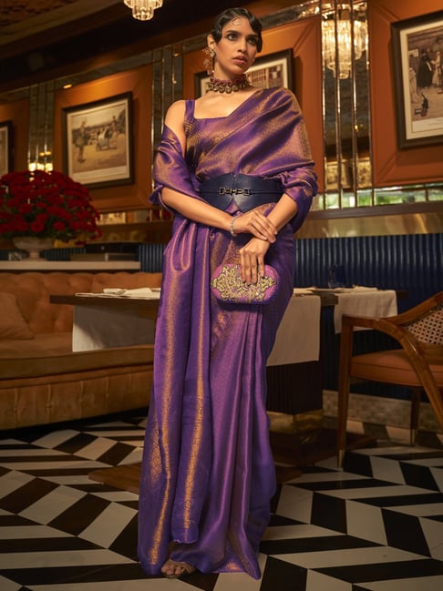 Saree Mall Purple Woven Saree With Unstitched Blouse Price in India