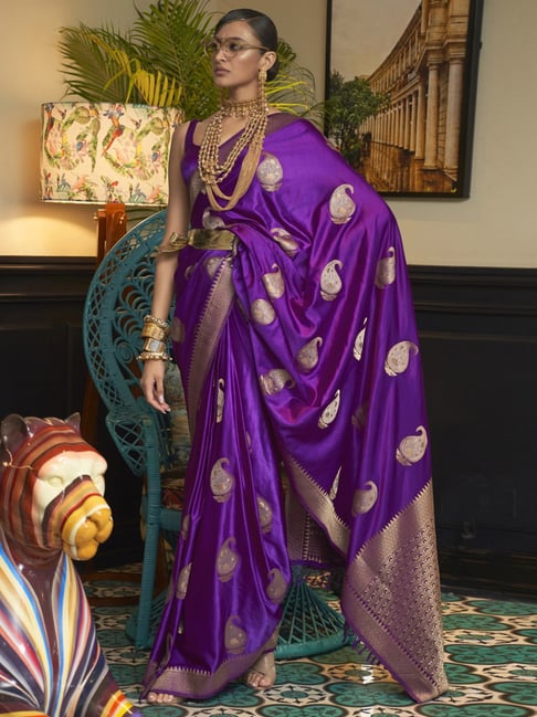 CM- Purple color Lichi Silk Saree - Silk Sarees - Sarees - Indian