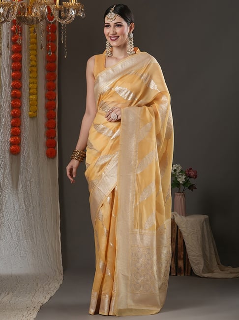 Saree Mall Yellow Woven Saree With Unstitched Blouse Price in India