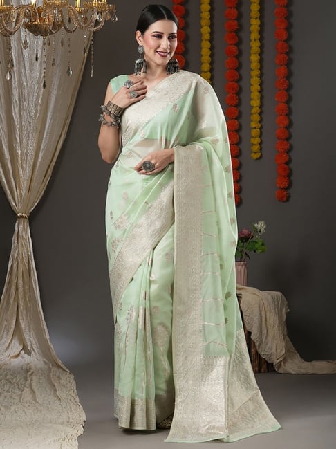 Saree Mall Green Woven Saree With Unstitched Blouse Price in India