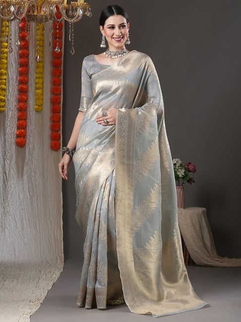 Saree Mall Grey Woven Saree With Unstitched Blouse Price in India