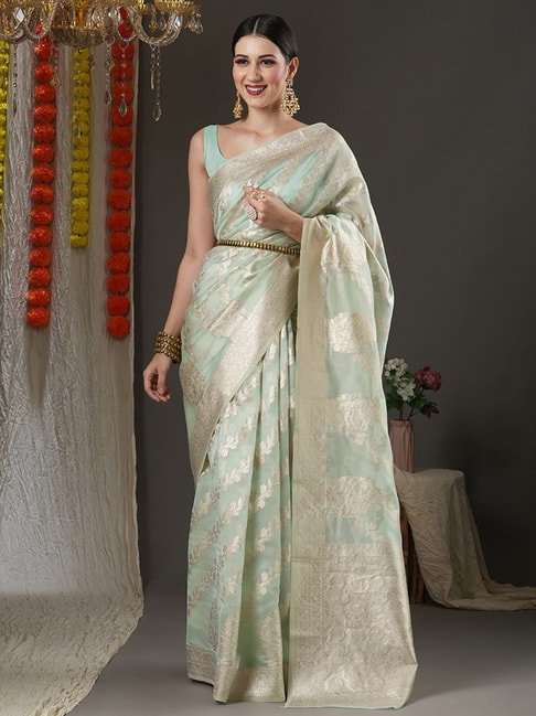 Saree Mall Green Woven Saree With Unstitched Blouse Price in India