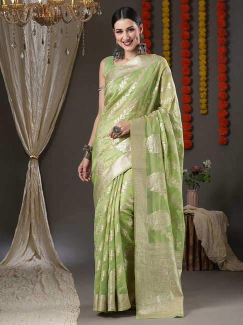 Saree Mall Green Woven Saree With Unstitched Blouse Price in India