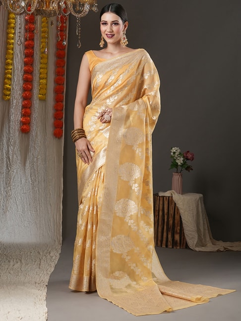 Saree Mall Yellow Woven Saree With Unstitched Blouse Price in India