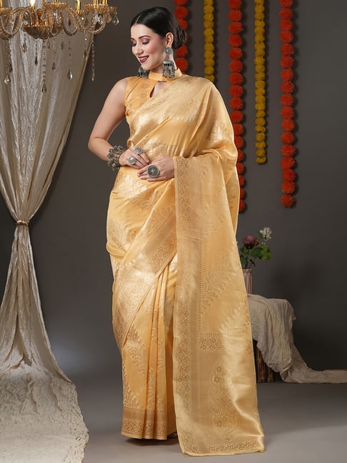 Saree Mall Yellow Woven Saree With Unstitched Blouse Price in India