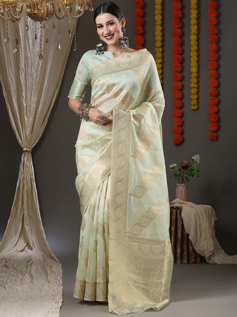 Saree Mall Green Woven Saree With Unstitched Blouse Price in India