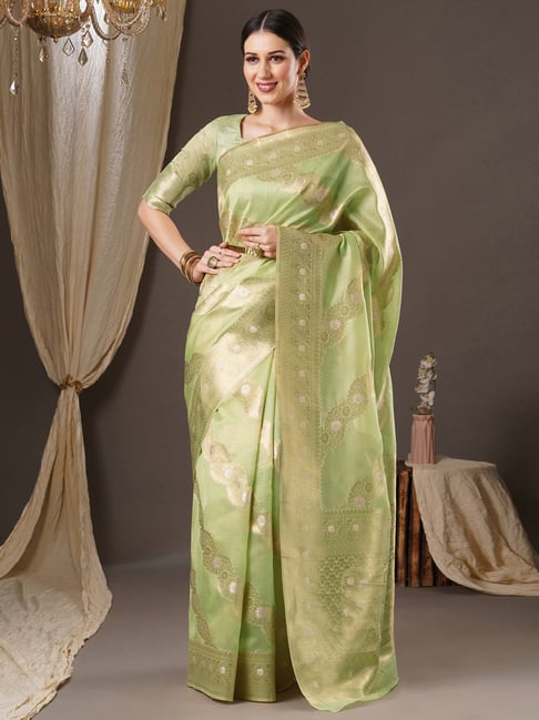 Saree Mall Green Woven Saree With Unstitched Blouse Price in India