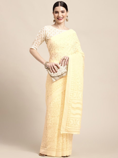 Saree Mall Yellow Printed Saree With Unstitched Blouse Price in India