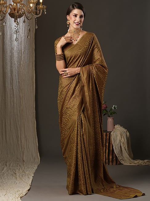 Saree Mall Olive Green Silk Woven Saree With Unstitched Blouse Price in India