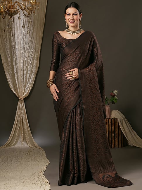 Saree Mall Black Silk Woven Saree With Unstitched Blouse Price in India