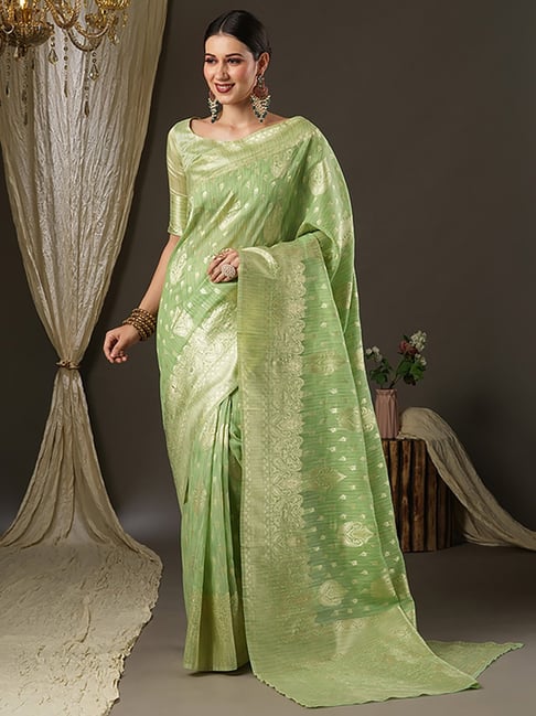 Saree Mall Green Cotton Woven Saree With Unstitched Blouse Price in India